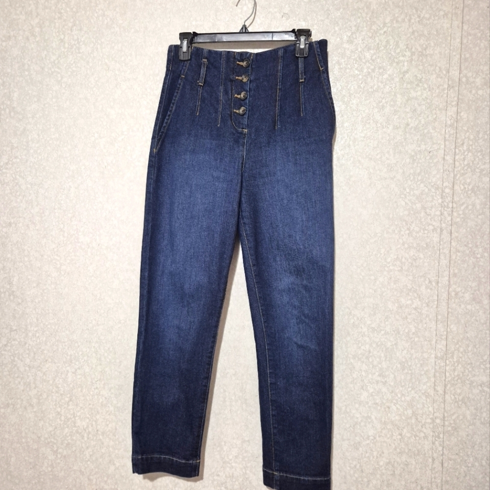 Boden...Denim Dark Blue High Waist Tapered Button Front...Women-Size:6r